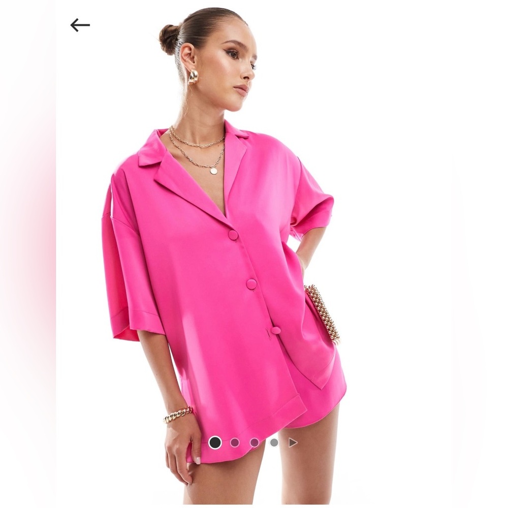 ASOS Pink Satin Shirt and Shorts Set